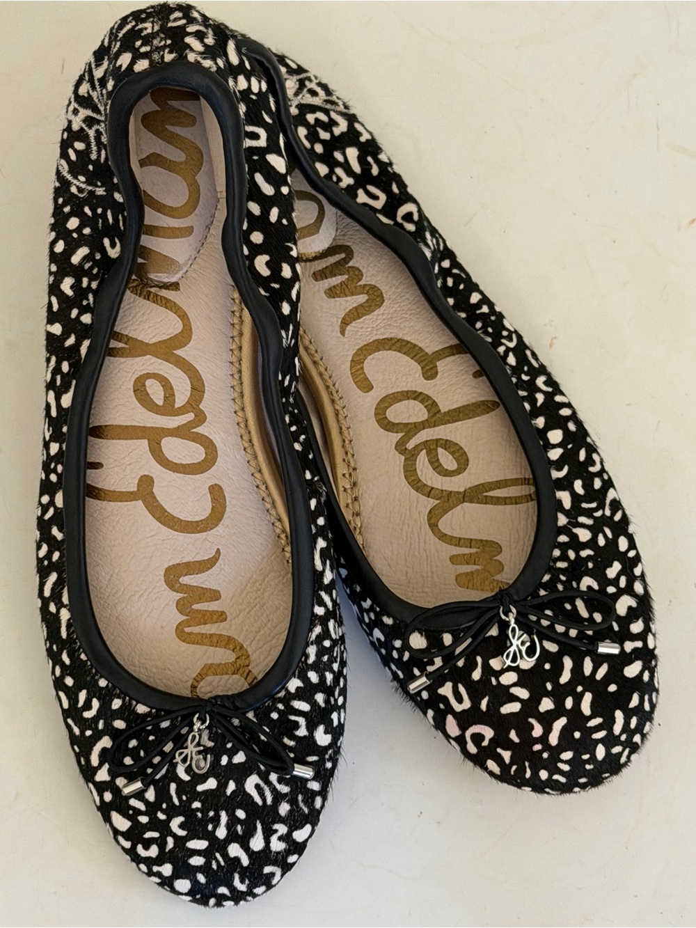 New-Sam Edelman Felicia Black & White dots Brahma hair in a 7.5 flats shoes